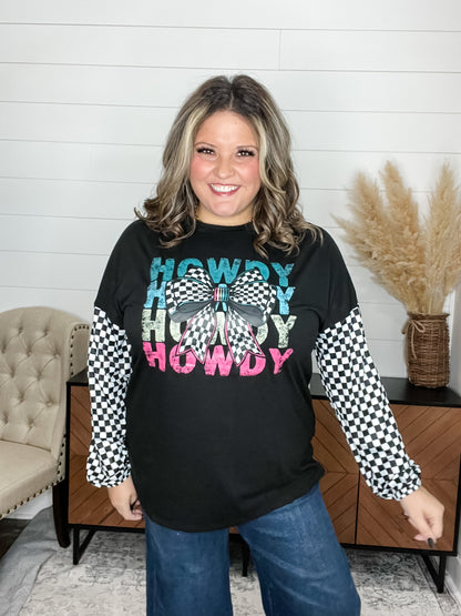"Howdy" Checkered Long Sleeve