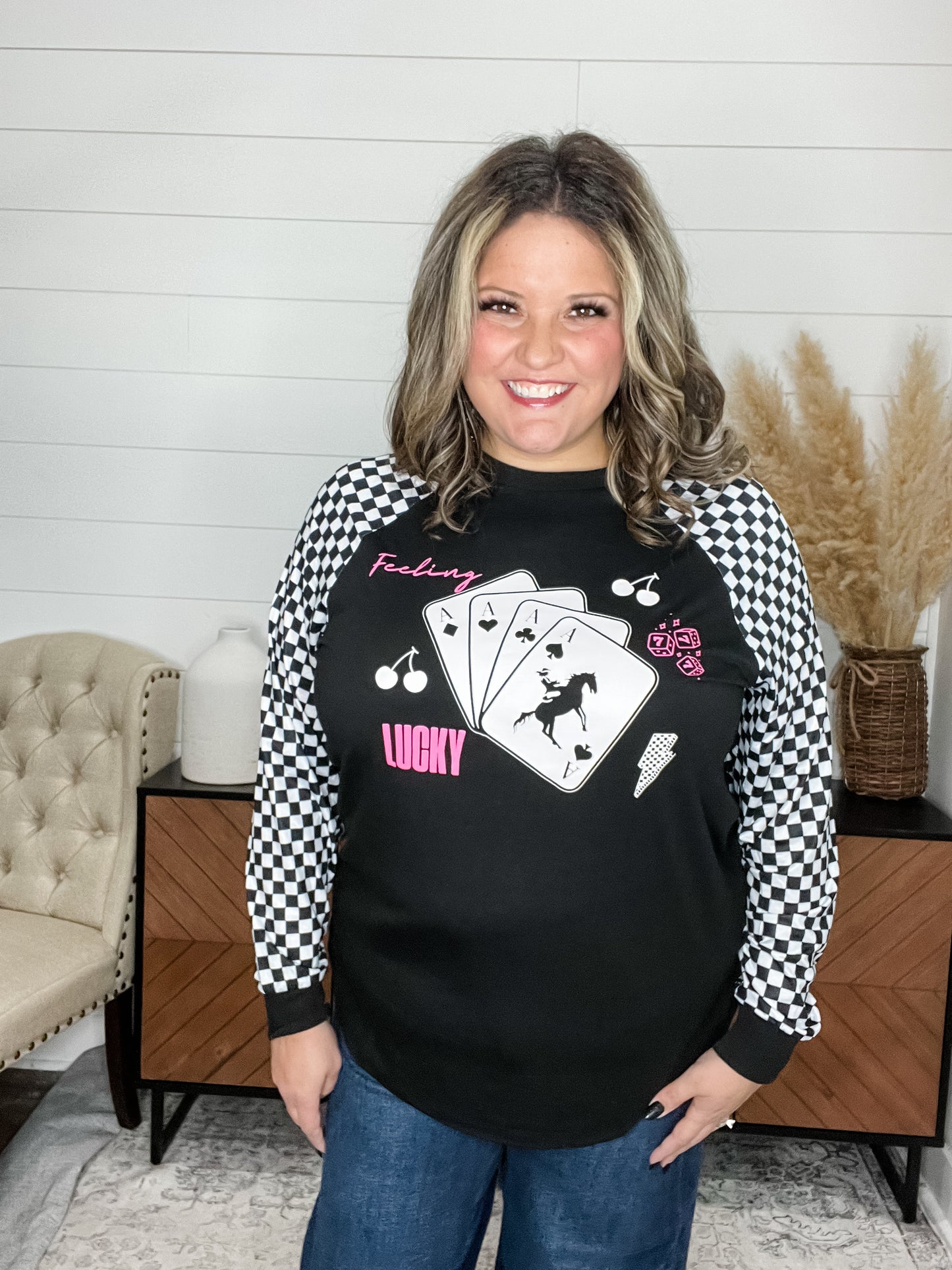 "Feeling Lucky" Checkered Long Sleeve