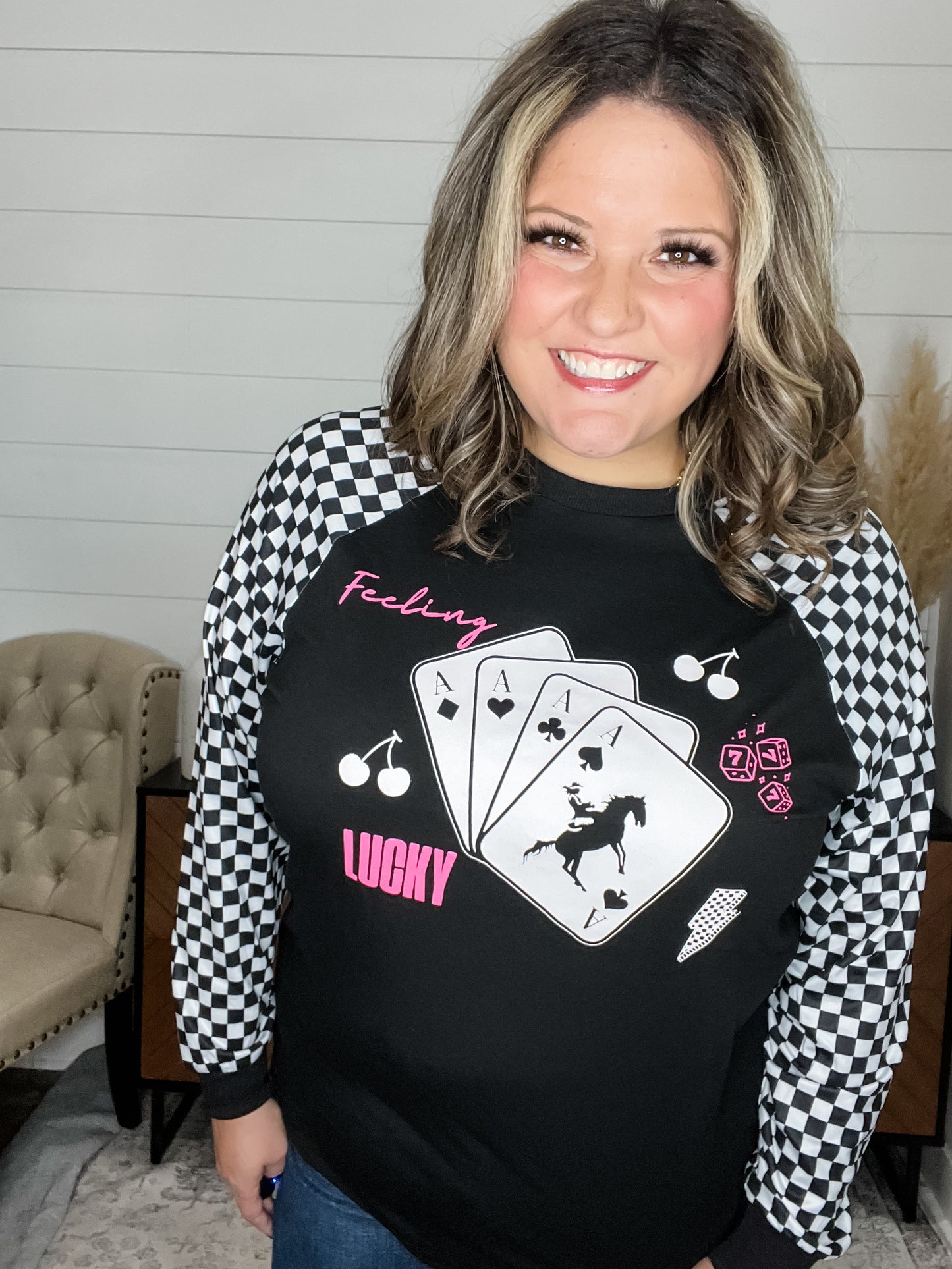 "Feeling Lucky" Checkered Long Sleeve