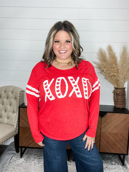 "XOXO" Varsity Long Sleeve with Sequin Detail