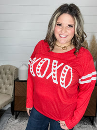 "XOXO" Varsity Long Sleeve with Sequin Detail