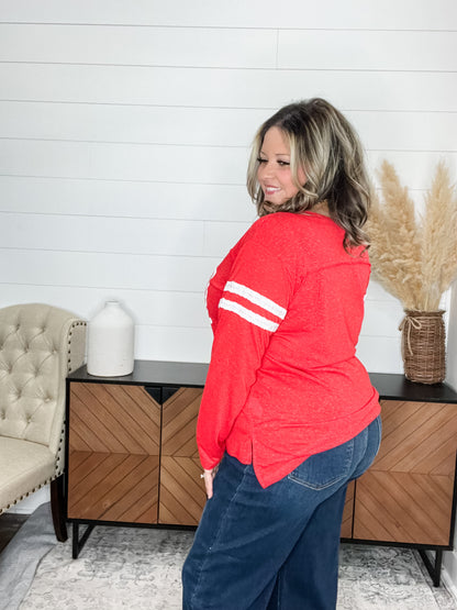 "XOXO" Varsity Long Sleeve with Sequin Detail