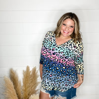 "Couldn't Help It" Animal Print 3/4 Sleeve V Neck