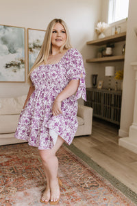 "Speak Now" Bubble Tie Sleeve Smocked Bodice Dress