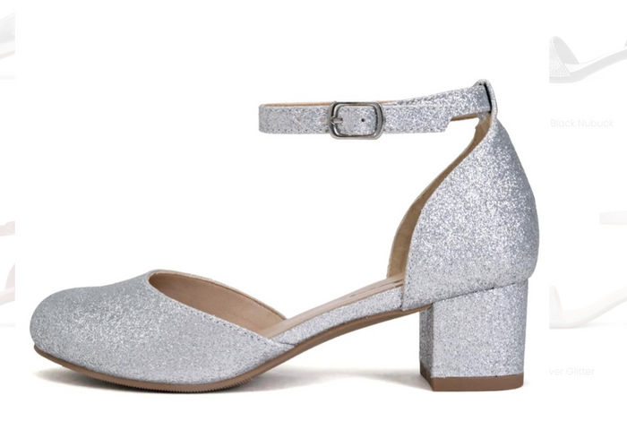 "Roby 2" Kids Silver Glitter Ankle Strap Pump