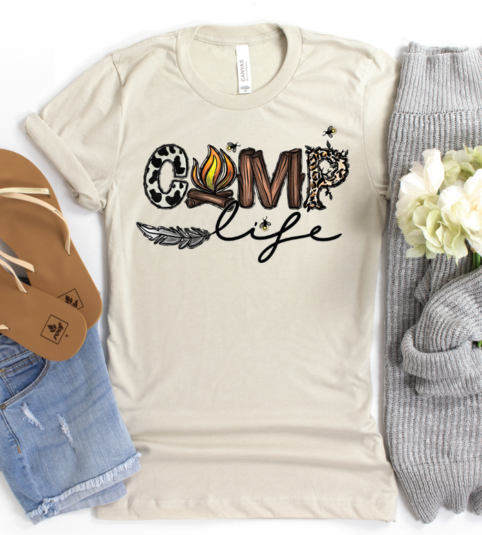 Exclusive Thredz Camp Life Tee in heather dust cotton-poly blend | Lola Monroe Boutique