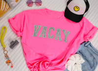 VACAY GLITTER EMBROIDERED PATCH NEON PINK