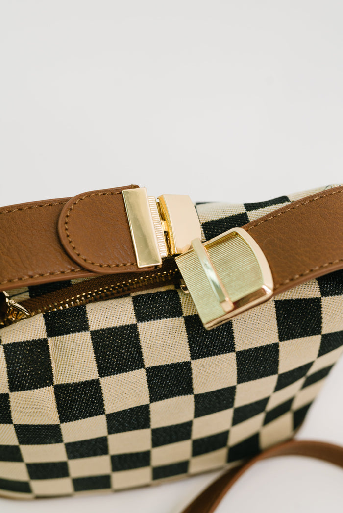 Zenana Send a Check Crossbody Bag, gold buckle clip closure detail | Lola Monroe Boutique