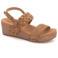 "Pleasant" By Corkys Wedge with Heel Strap Sandal (Camel Suede)
