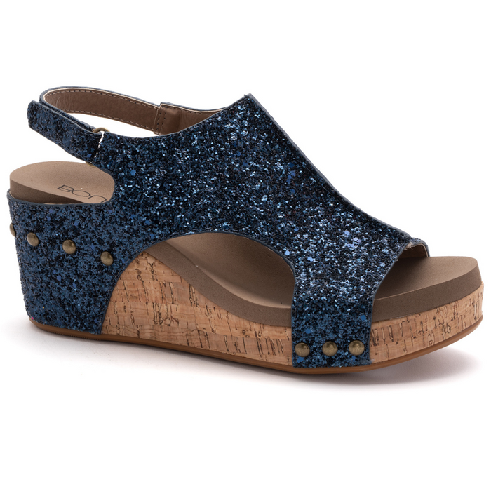"Carley" Wedge Sandal By Corkys (Navy Glitter)