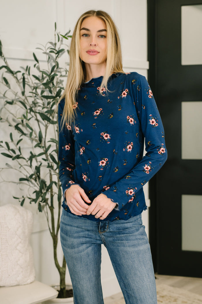 "Right Way" Navy Floral Long Sleeve Top