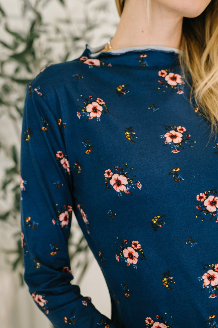 "Right Way" Navy Floral Long Sleeve Top