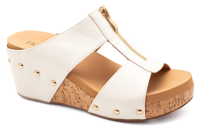 "Taboo" Wedge Slip On Sandal with Zipper Detail (White)
