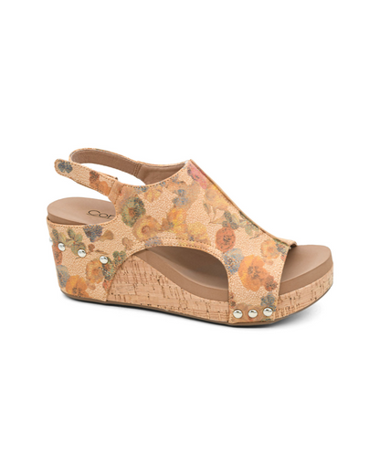 Corkys "Carley" Wedge Sandal (Camel Washed Flower)