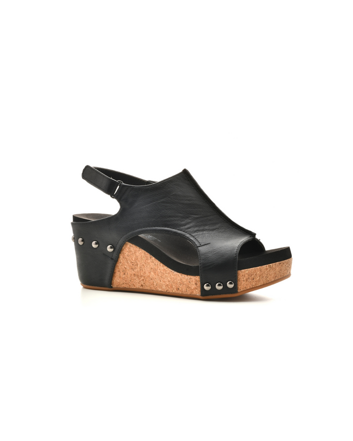 "Carley" Wedge Sandal By Corkys (Smooth Black)