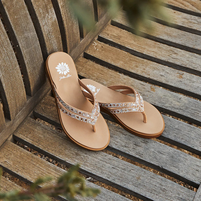 "Dalia" Double Strap Rhinestone Flip Flop By Yellowbox (Sand)