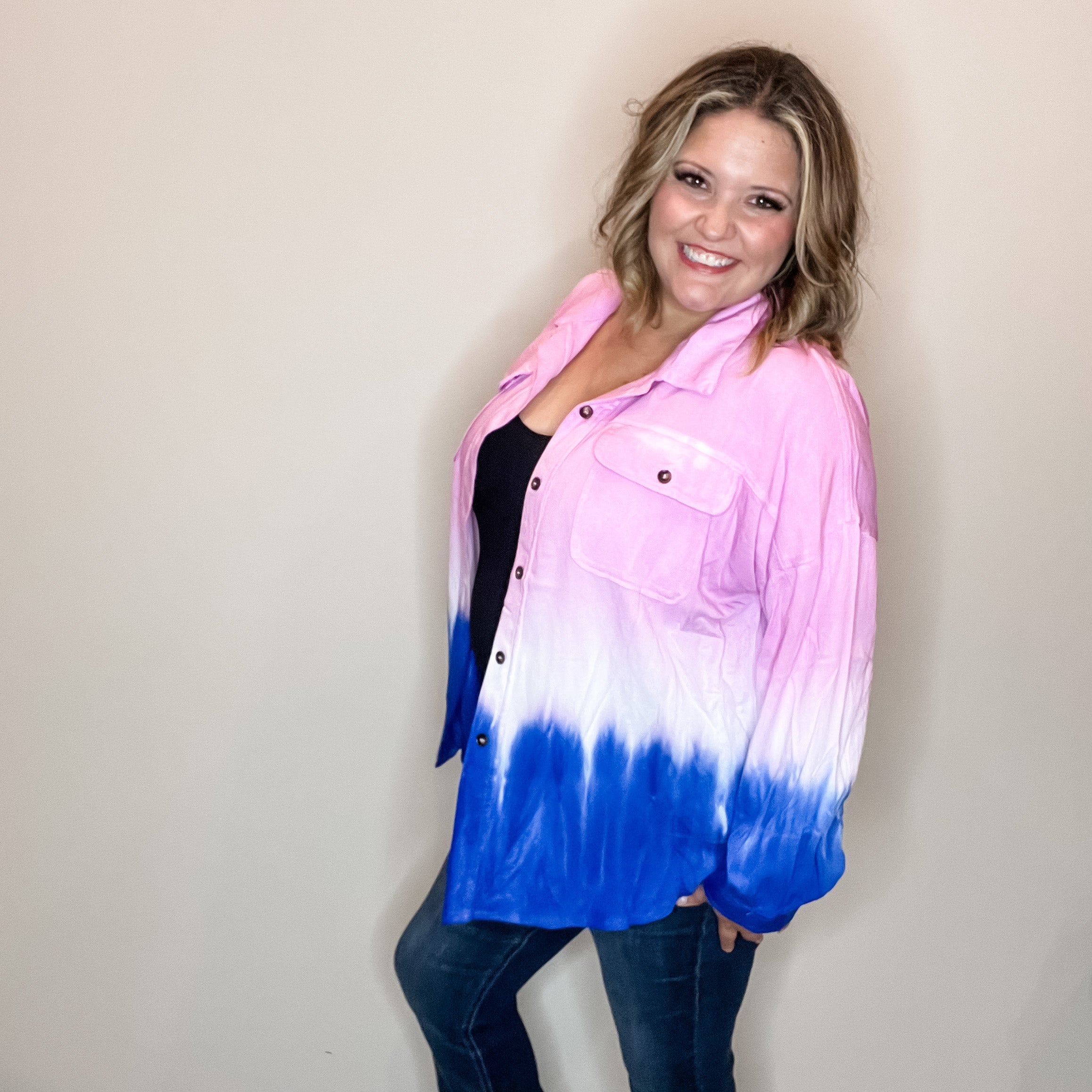 "A Moment" Long Sleeve Tie Dye Button Up-Lola Monroe Boutique