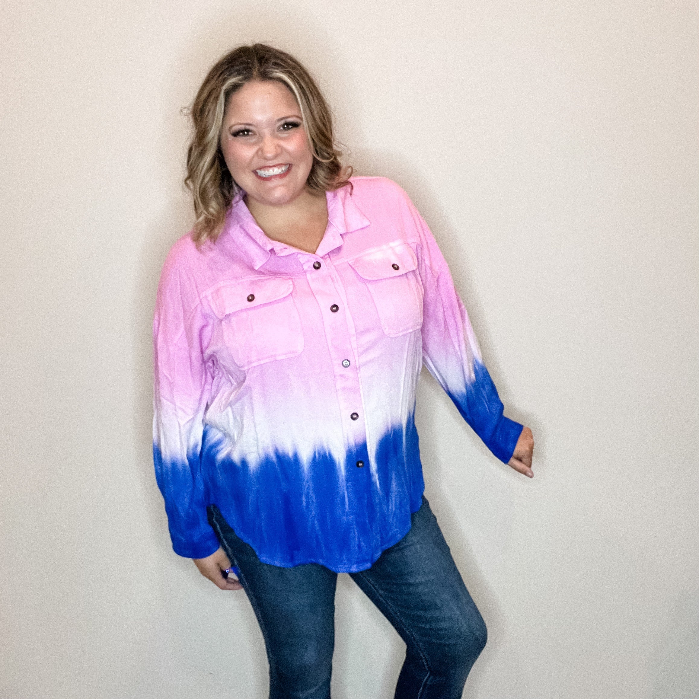 "A Moment" Long Sleeve Tie Dye Button Up-Lola Monroe Boutique