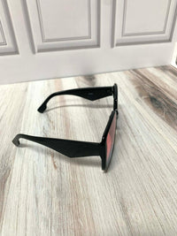 Square Frame Triangle Arm Sunglasses (Black Frame Pink Lens)