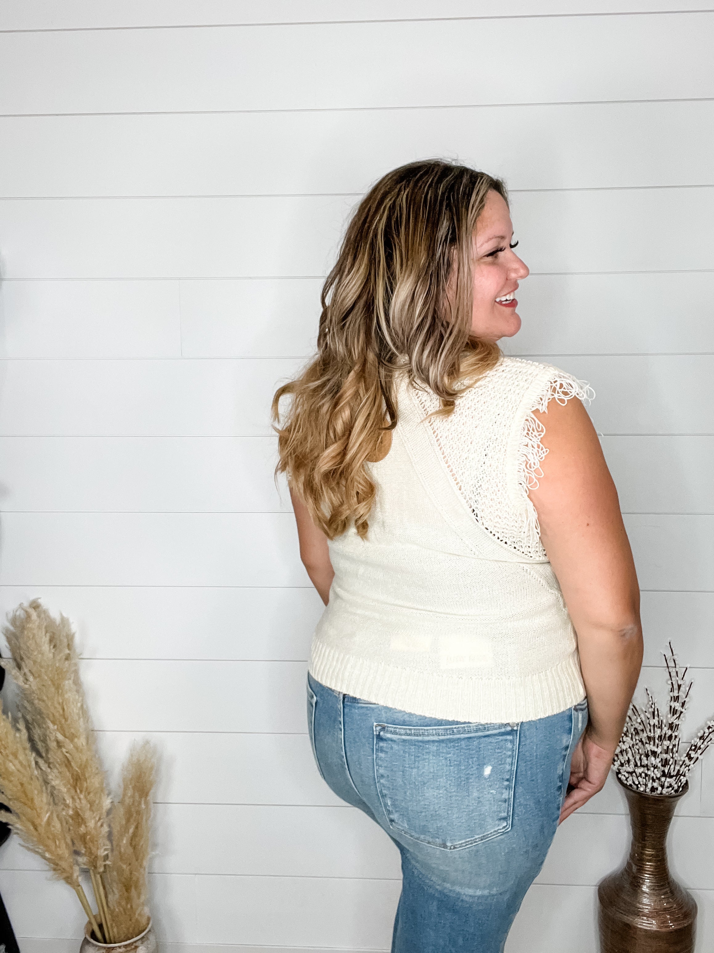 "Accent" Fringe Cropped Sweater Vest-Lola Monroe Boutique