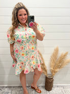 "Acclaimed" Balloon Sleeve Floral Eyelet Dress-Lola Monroe Boutique