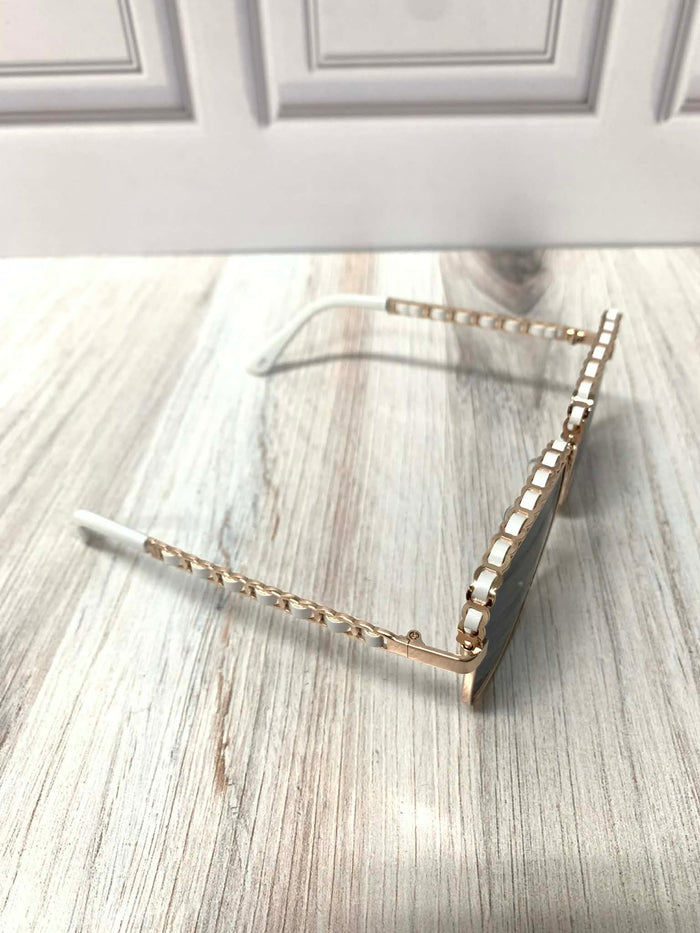 Square Frame Braided Design Sunglasses (Gold with White)