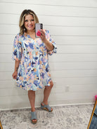 "Adalaide" Floral Split Neck Balloon Sleeve Tunic / Dress-Lola Monroe Boutique