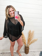 "Added Touch" Loose Knit Cover Up Top (Black)-Lola Monroe Boutique