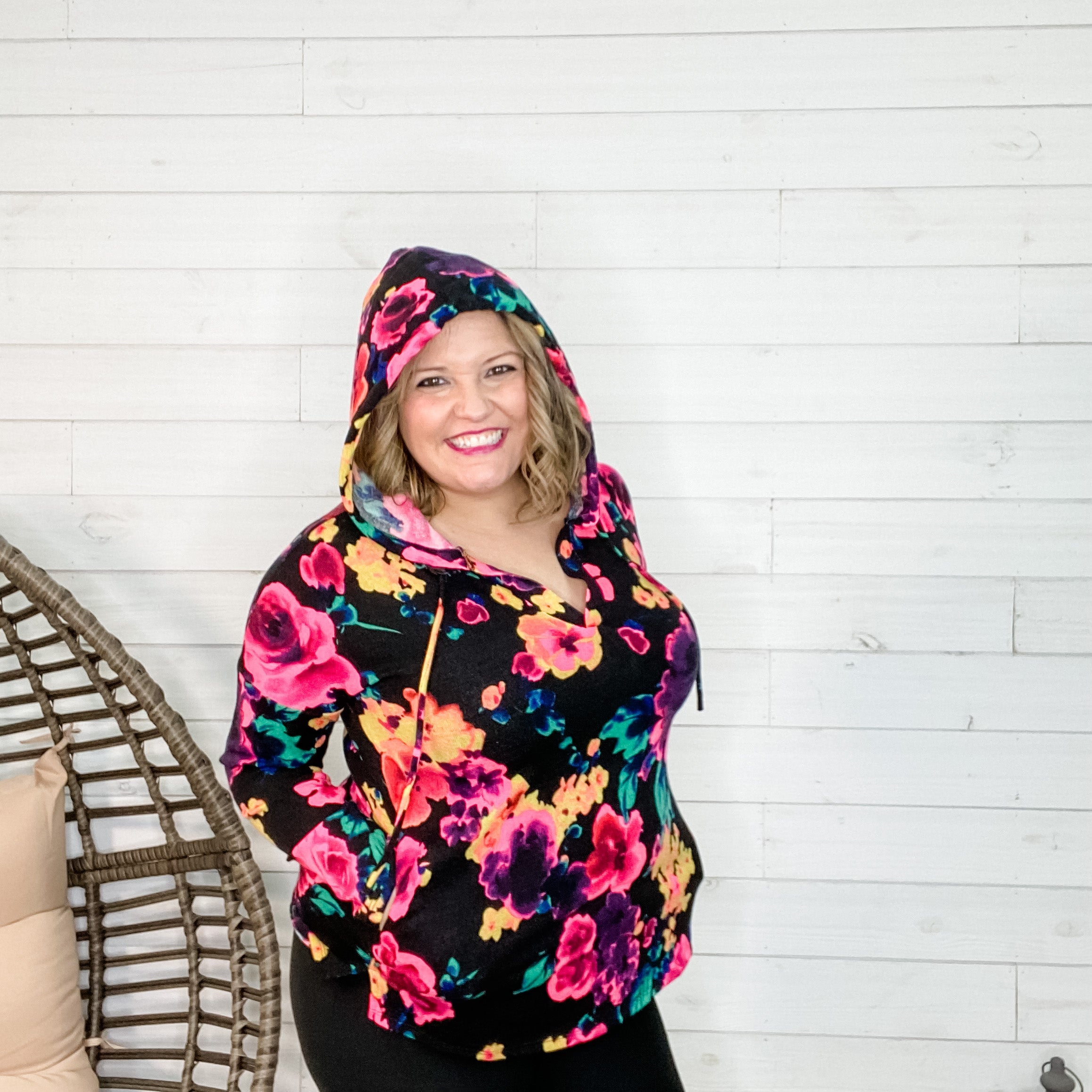 "Agatha" Floral Lightweight Hoodie-Lola Monroe Boutique