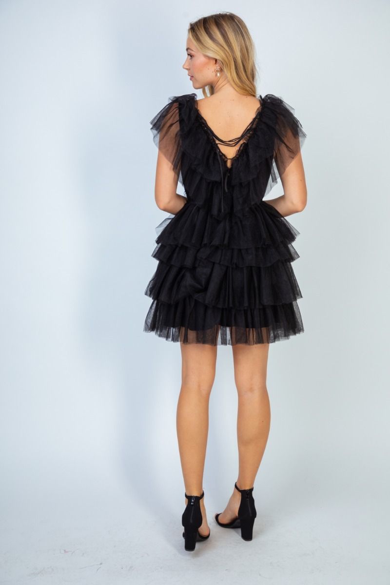 "Ain't No Party Like A" Tulle Tiered Dress (Black)-Lola Monroe Boutique