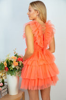 "Ain't No Party Like A" Tulle Tiered Dress (Coral)-Lola Monroe Boutique