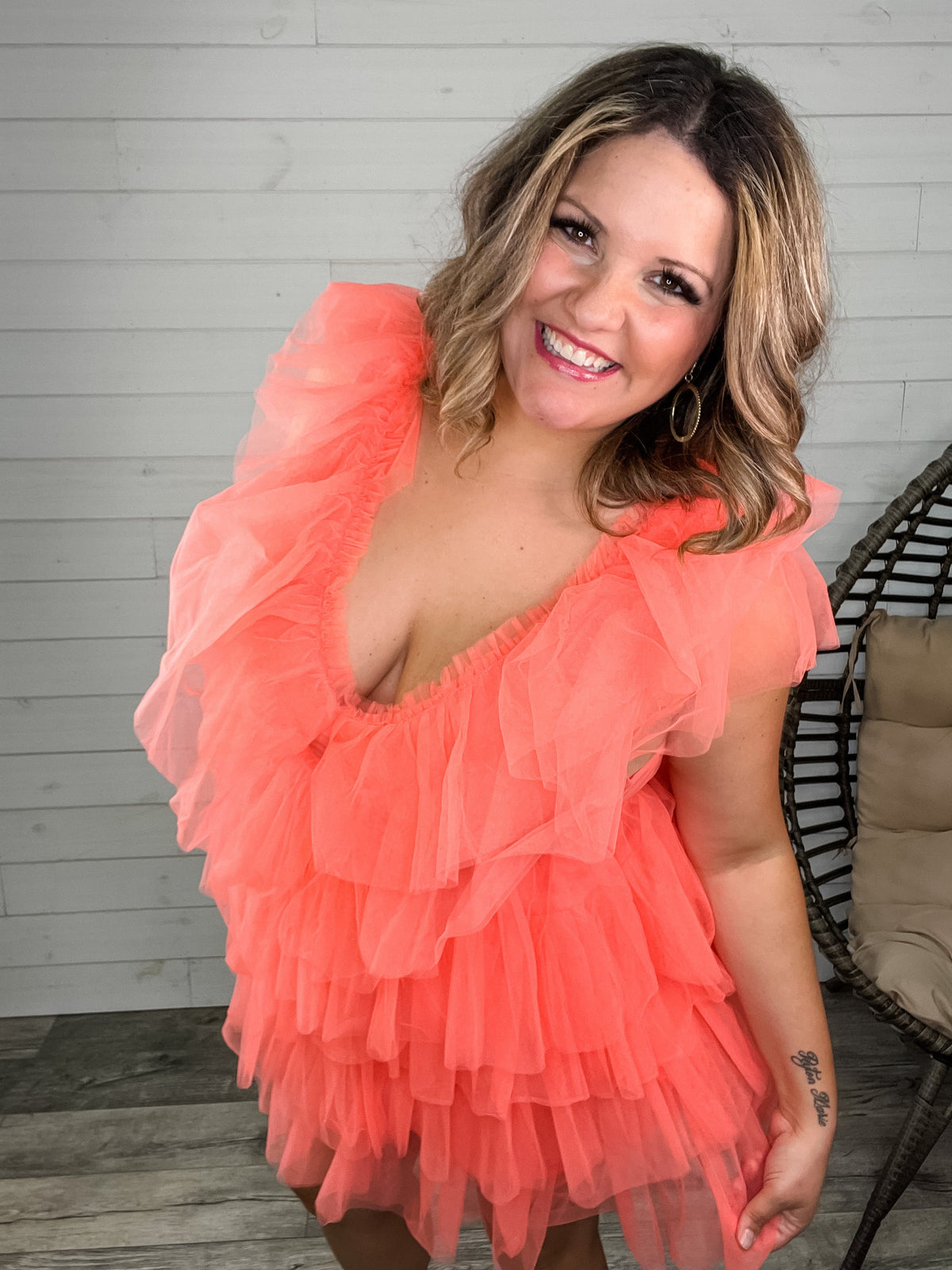 "Ain't No Party Like A" Tulle Tiered Dress (Coral)-Lola Monroe Boutique
