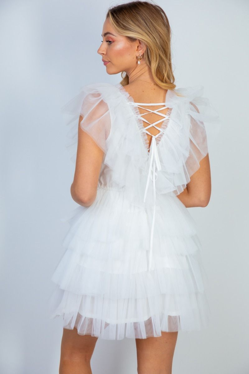 "Ain't No Party Like A" Tulle Tiered Dress (White)-Lola Monroe Boutique