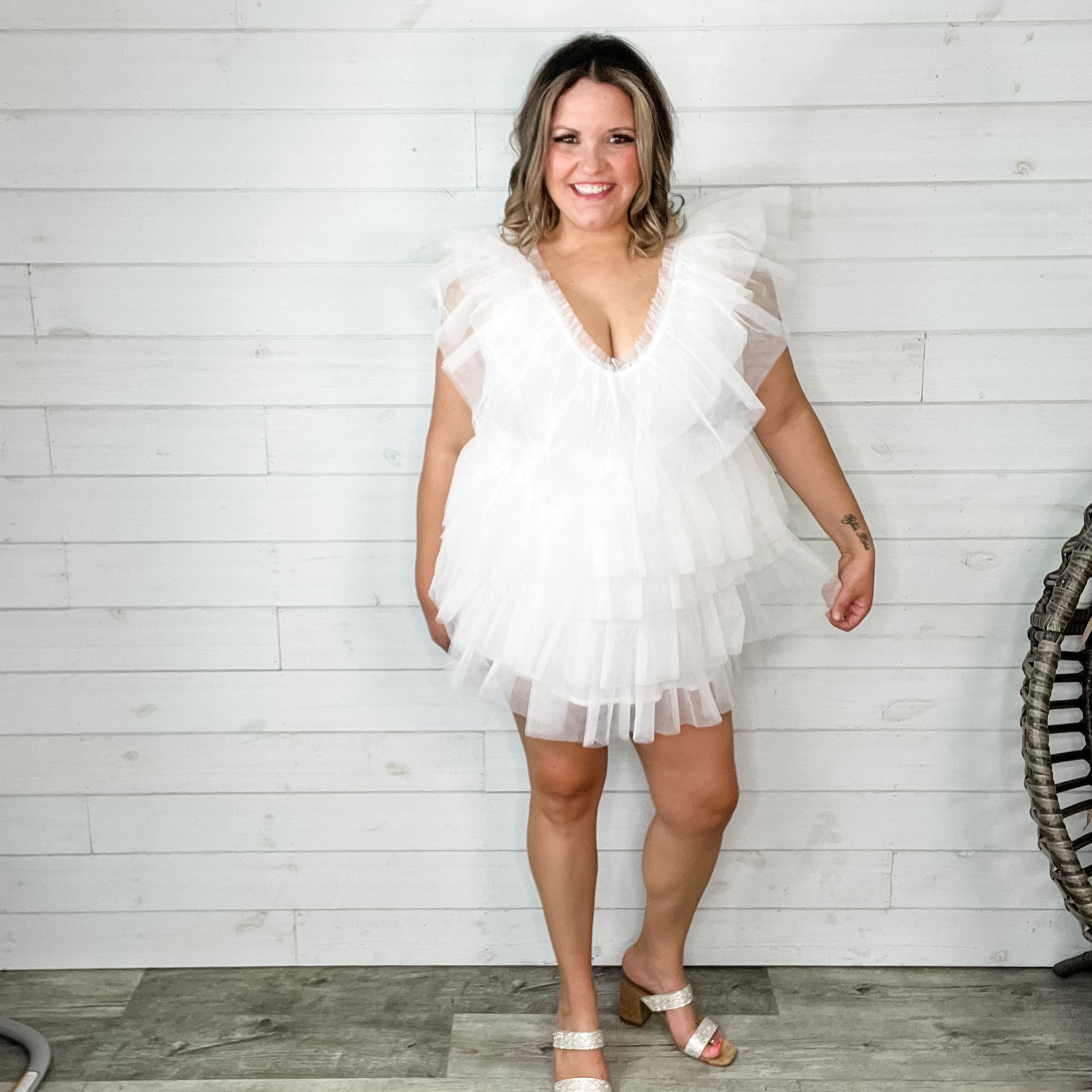 "Ain't No Party Like A" Tulle Tiered Dress (White)-Lola Monroe Boutique