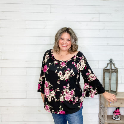 "Alejandra" Floral 3/4 Ruffle Sleeve