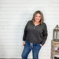 "All Good" Crop Long Sleeve Fleece Henley-Lola Monroe Boutique