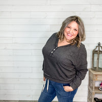 "All Good" Crop Long Sleeve Fleece Henley-Lola Monroe Boutique