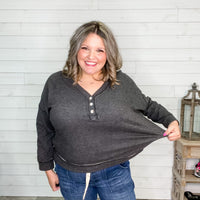 "All Good" Crop Long Sleeve Fleece Henley-Lola Monroe Boutique