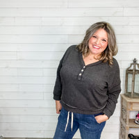 "All Good" Crop Long Sleeve Fleece Henley-Lola Monroe Boutique