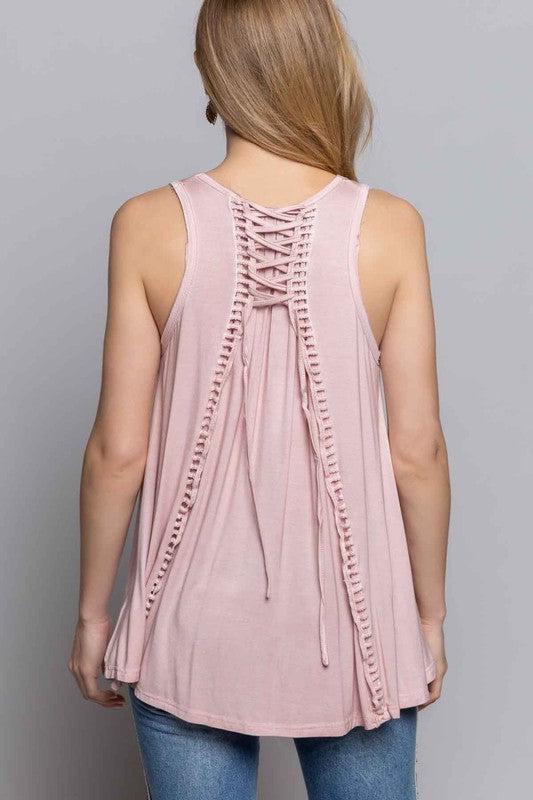 "Amelia" Back Lace Up Detail Tank Top-Lola Monroe Boutique