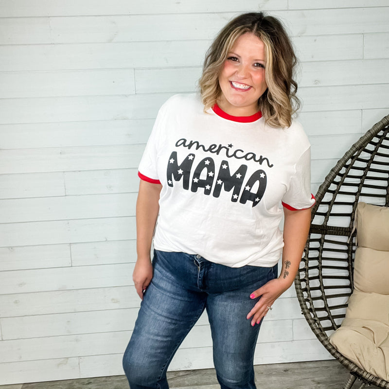 American Mama Ringer Style Graphic Tee-Lola Monroe Boutique