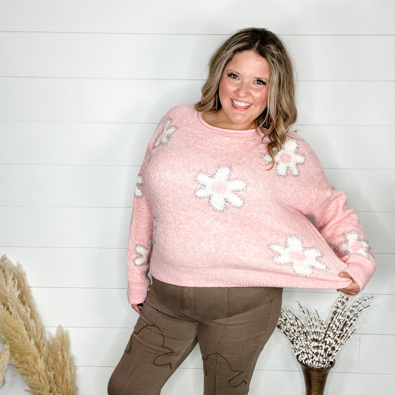 "And It Sparkles Too" Long Sleeve Floral Embellished Sweater-Lola Monroe Boutique