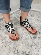 "Angelika 2" Sandal (Black and White Cow)-Lola Monroe Boutique