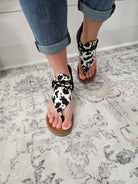 "Angelika 2" Sandal (Black and White Cow)-Lola Monroe Boutique