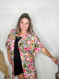 Animal Print & Floral Short Sleeve Kimono with Ruffle Bottom-Lola Monroe Boutique