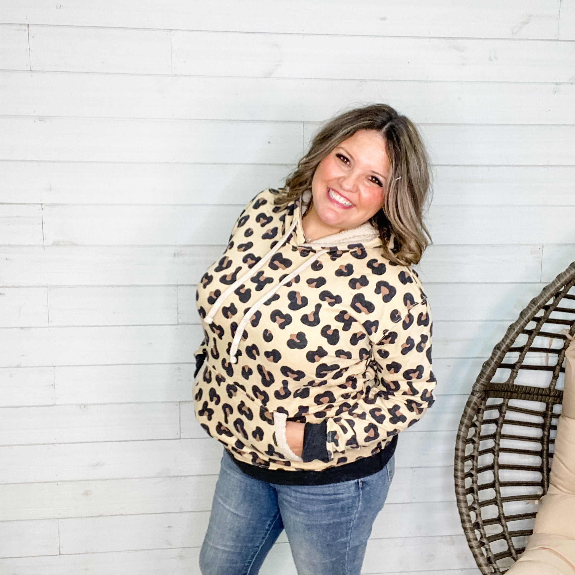 Animal Print Hoodie with Sherpa Linded Hood-Lola Monroe Boutique