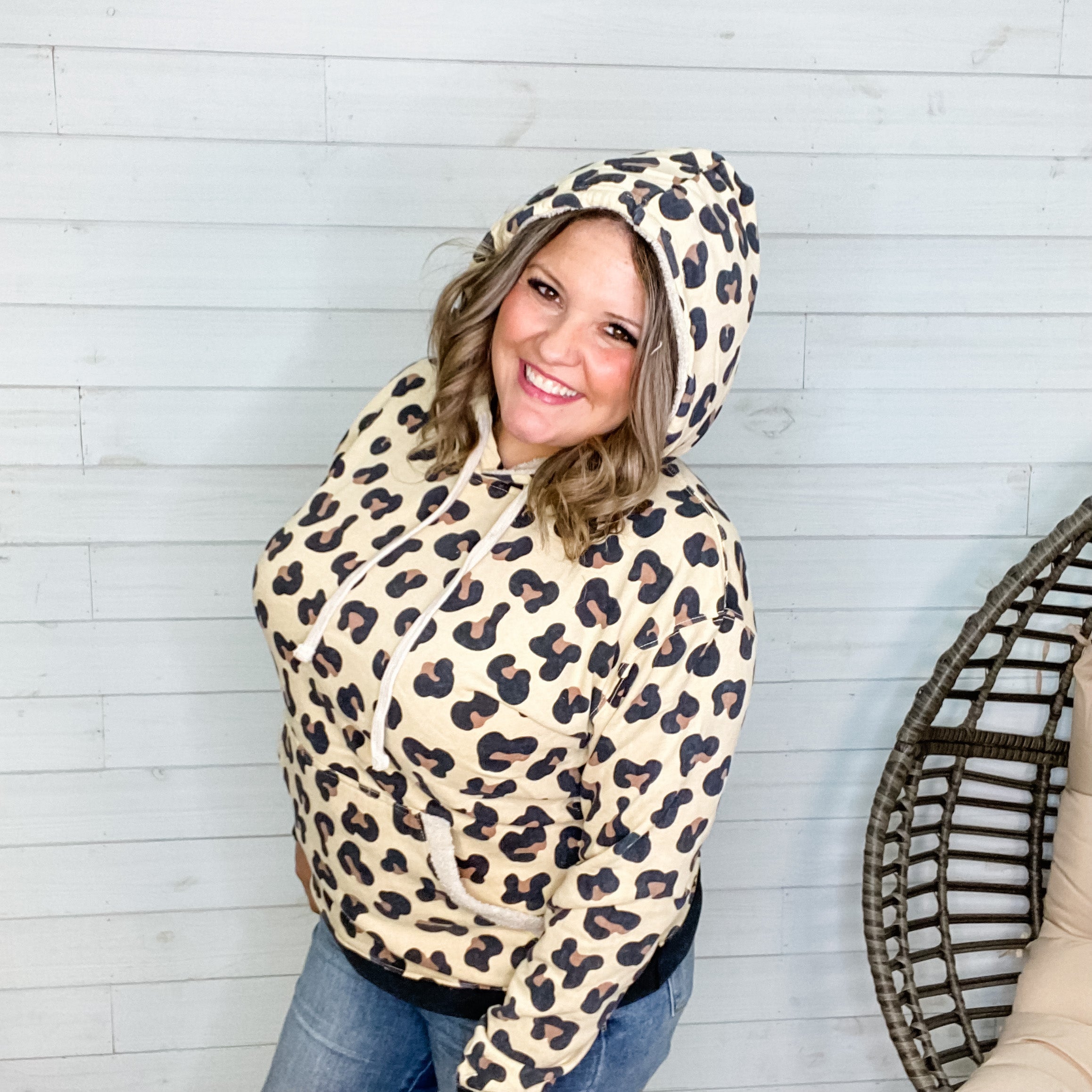 Animal Print Hoodie with Sherpa Linded Hood-Lola Monroe Boutique