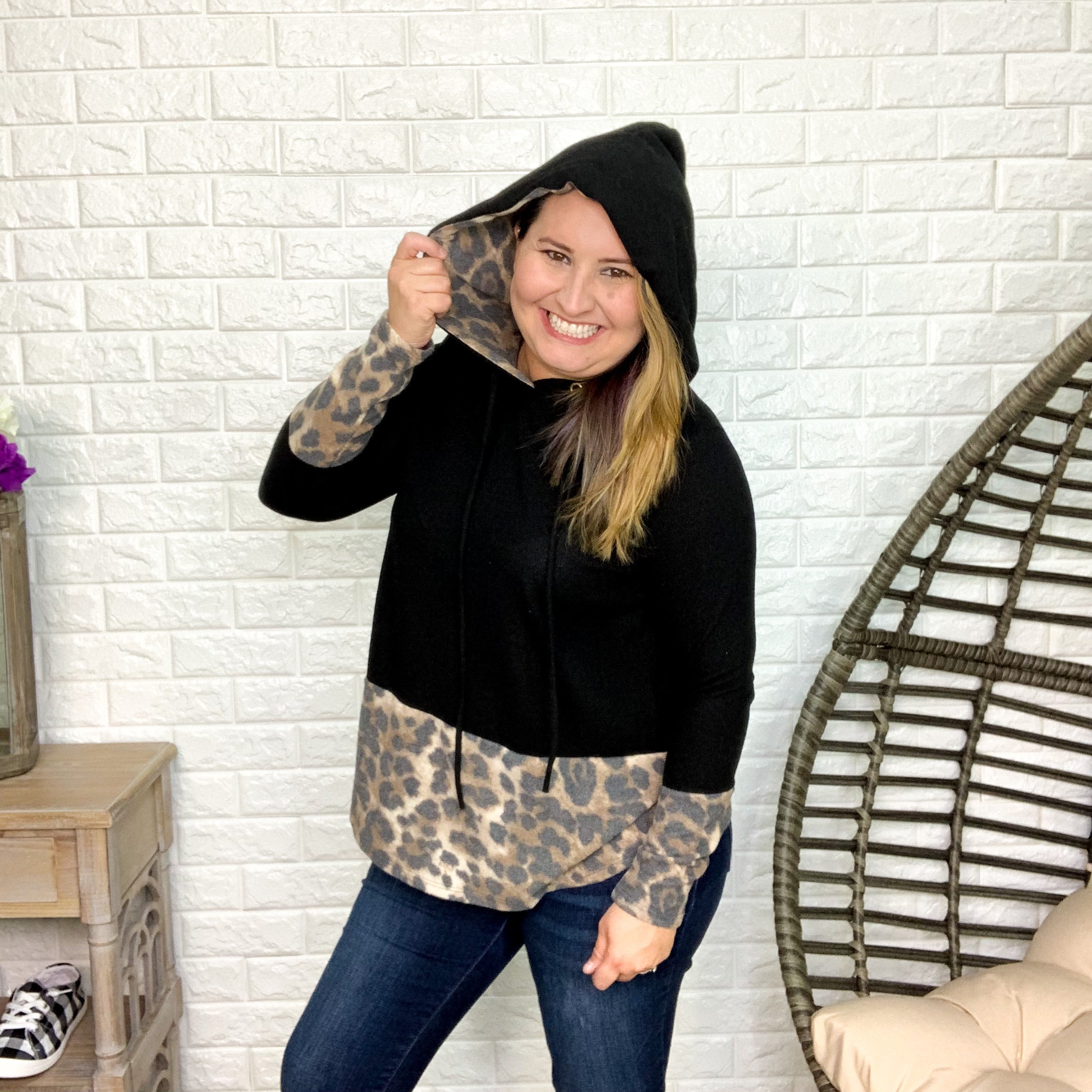 Animal Trim Hoodie-Lola Monroe Boutique