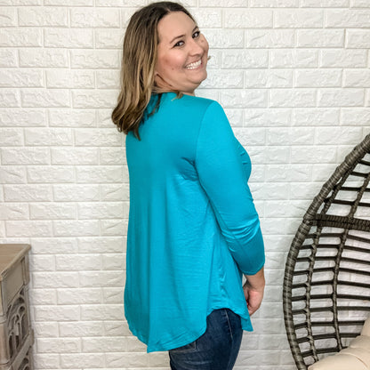 "Annalissa" 3/4 Sleeve V-Neck (Jade)-Lola Monroe Boutique
