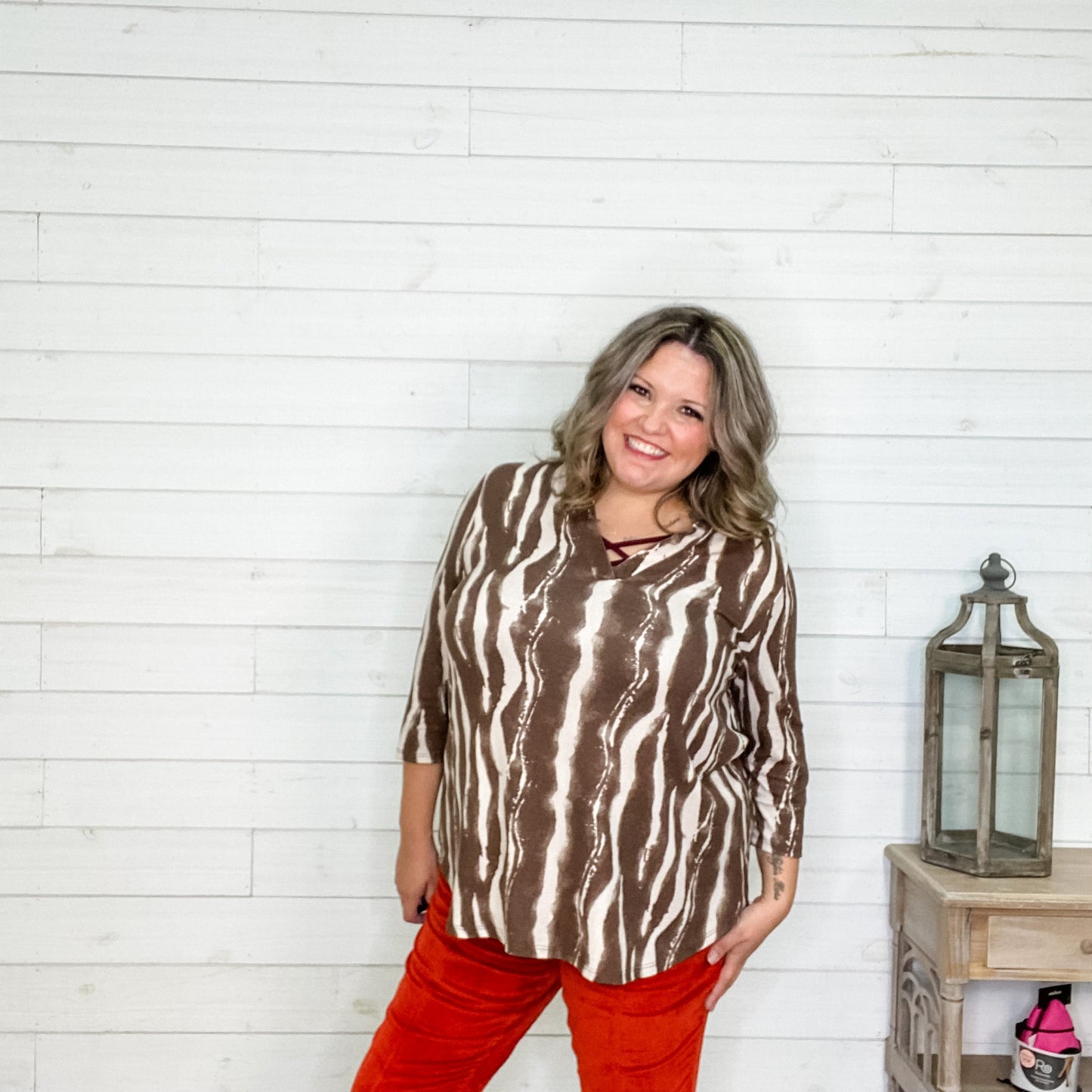 "Annamaria" Lizzy 3/4 Sleeve Split Neck